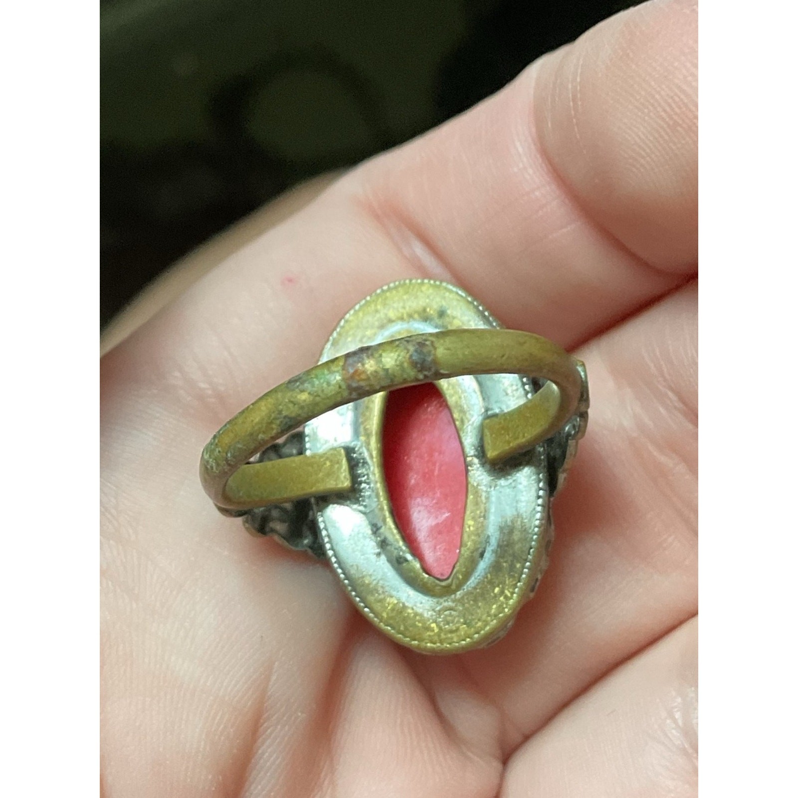 Vintage Red Coral Filigree Gold Tone Ring Size 7