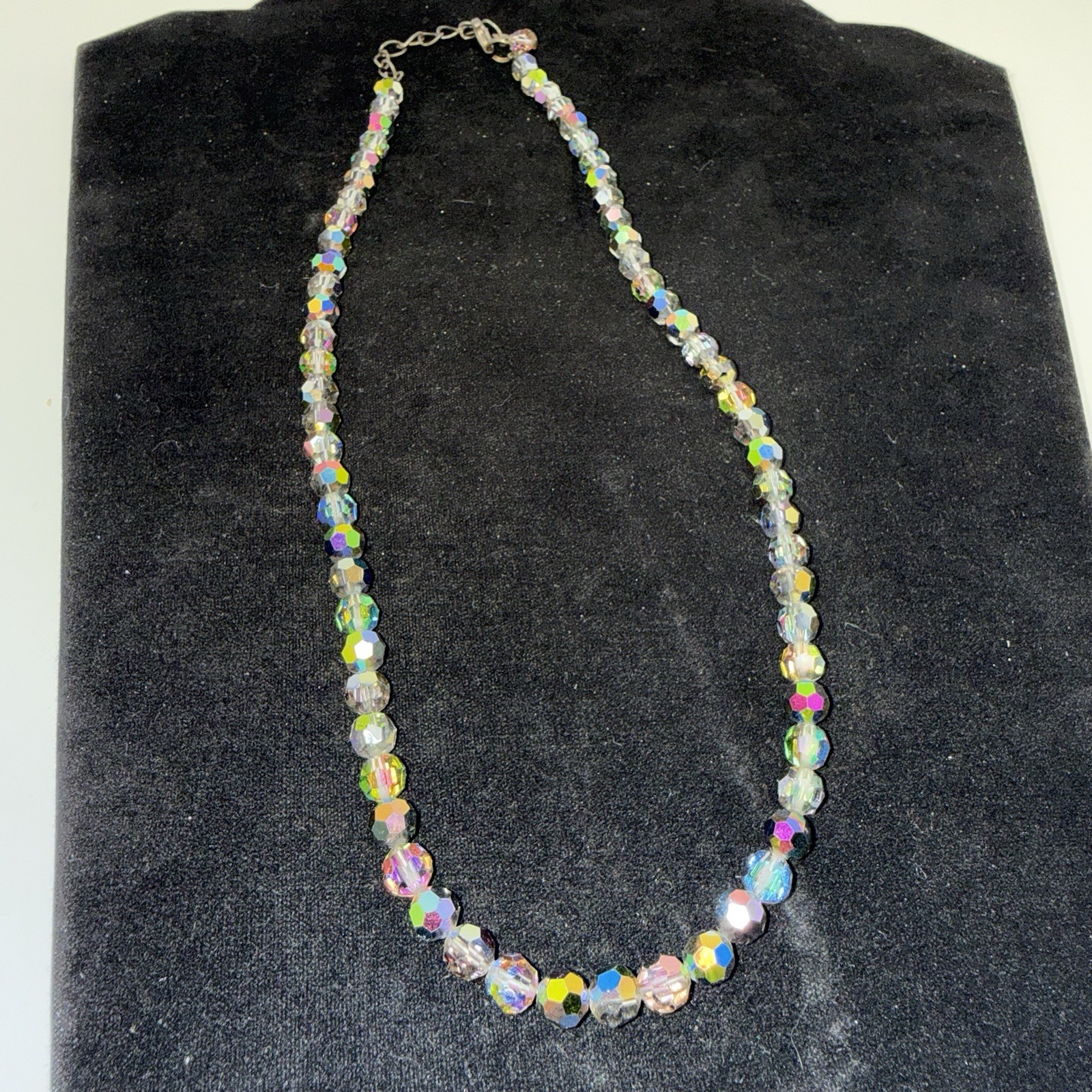 Vintage One Strand Aurora Borealis Rainbow Crystal Glass Faceted Necklace 18″