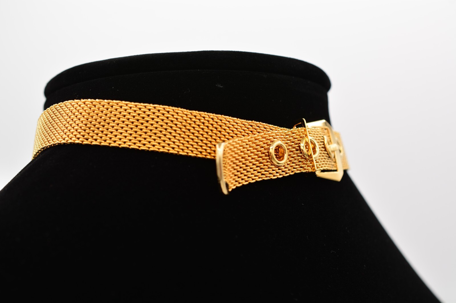Vintage Choker Necklace Mesh Chain Belt Buckle Collar Gold Chunky NOS 90s Bin4A