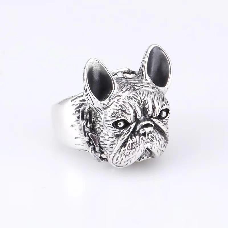 Gothic Punk Bulldog Pit Bull Pug Dog Head Animal Shape Adjustable Ring Pet Lover
