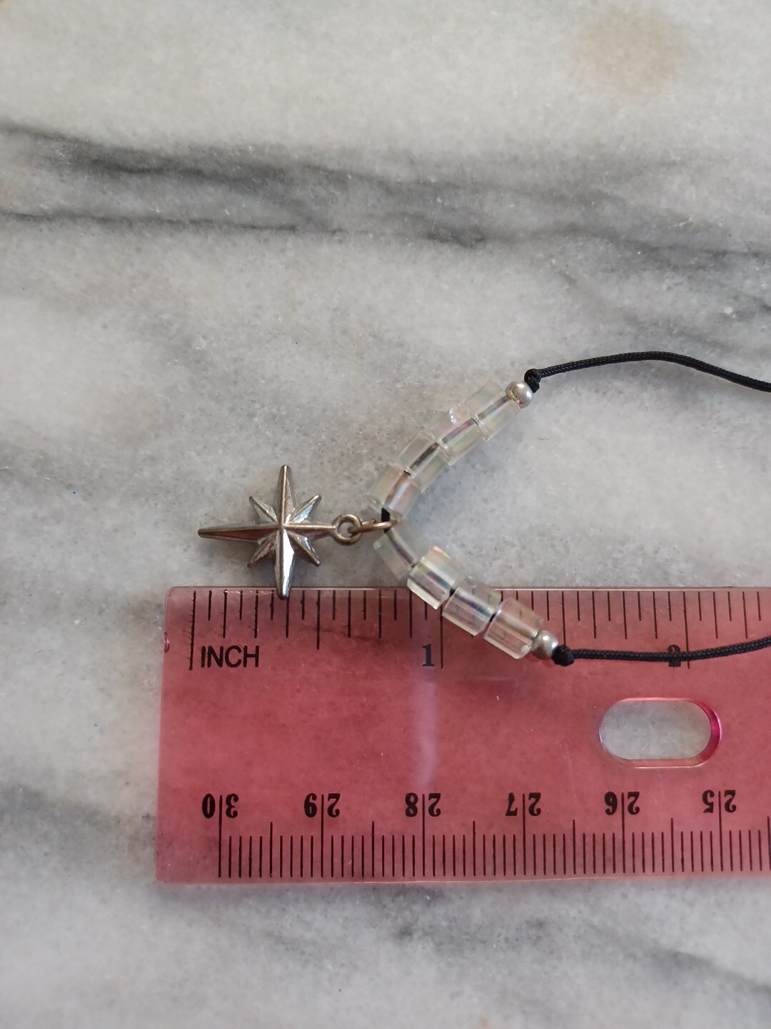 Vintage 90’s Y2K Early 2000’s Clear Iridescent Bead & Star Choker Cord Necklace