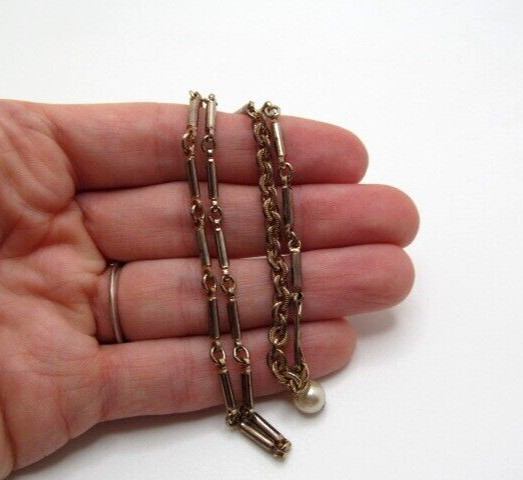 Vintage Gold Tone Bar Link 2.25mm Embellished Adjustable Hook Chain Necklace