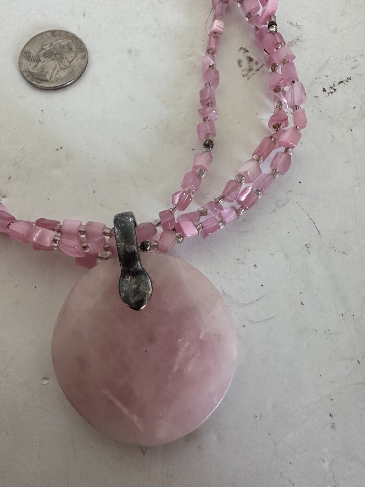 Vtg Pink Stone Multi Strand Necklace N1085