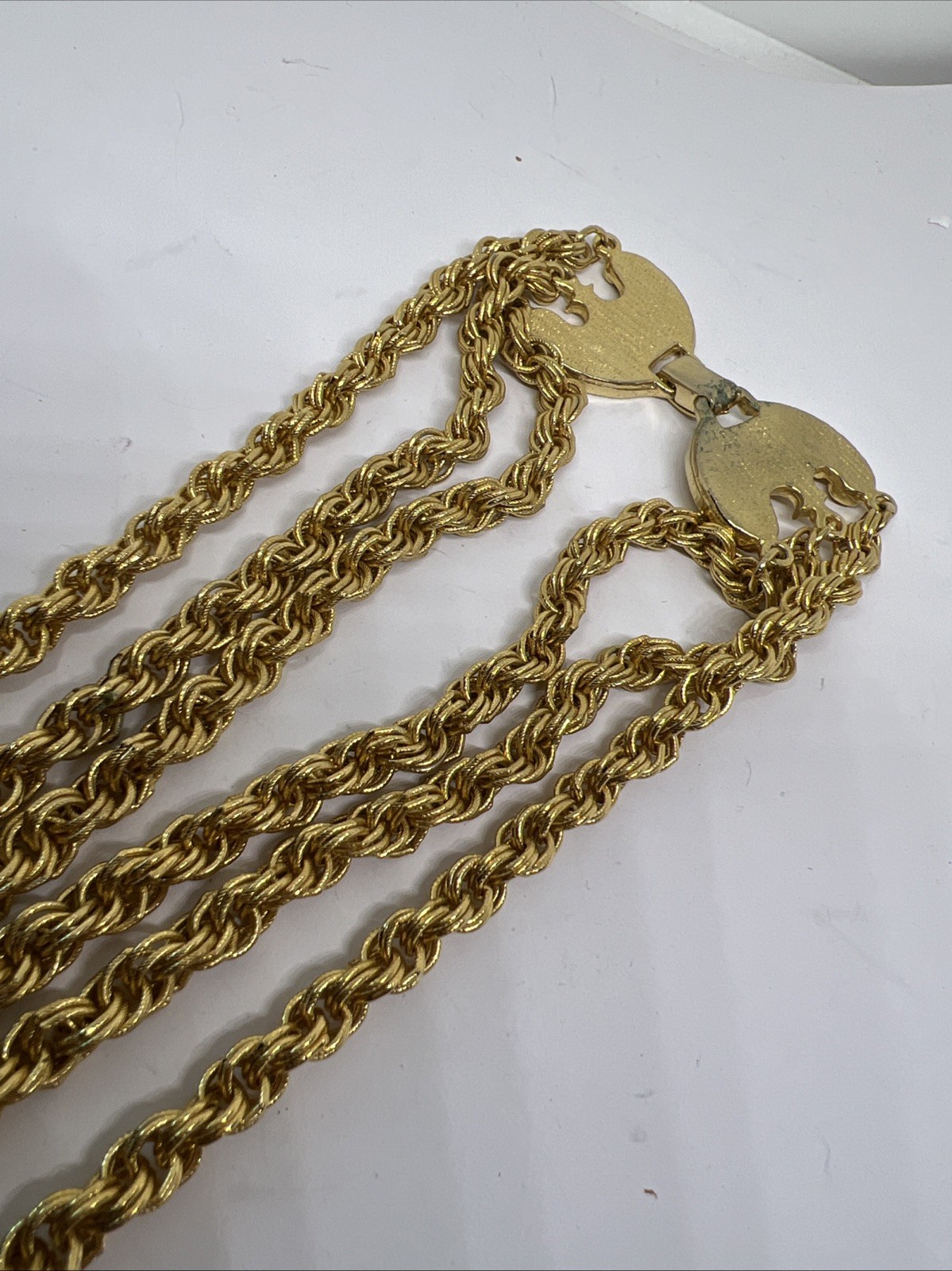 French Couture Gold Plate Etruscan Lariat Statement Necklace