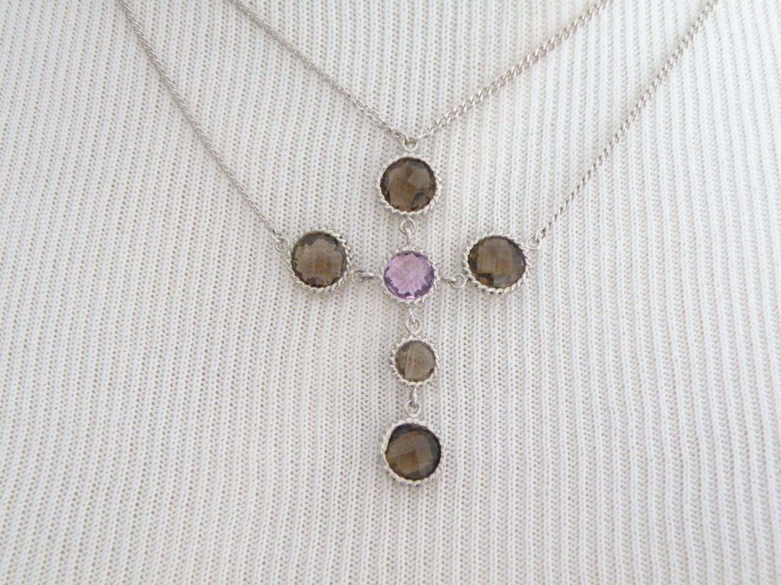 Vintage Sterling Silver 925 Natural Amethyst Lavalier Choker Necklace 16″