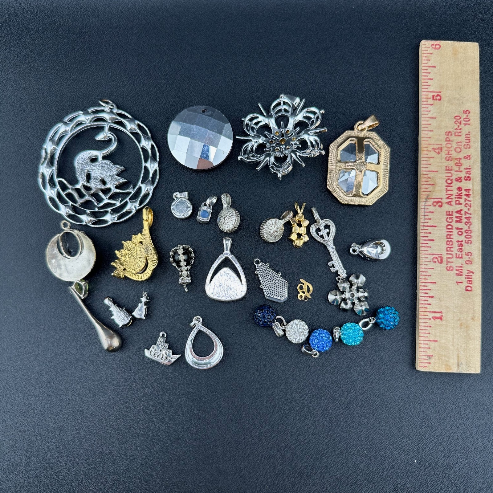 Vintage to Now Crystal Rhinestone Pendant Charm Lot of 28 Silver Gold Tone Mix