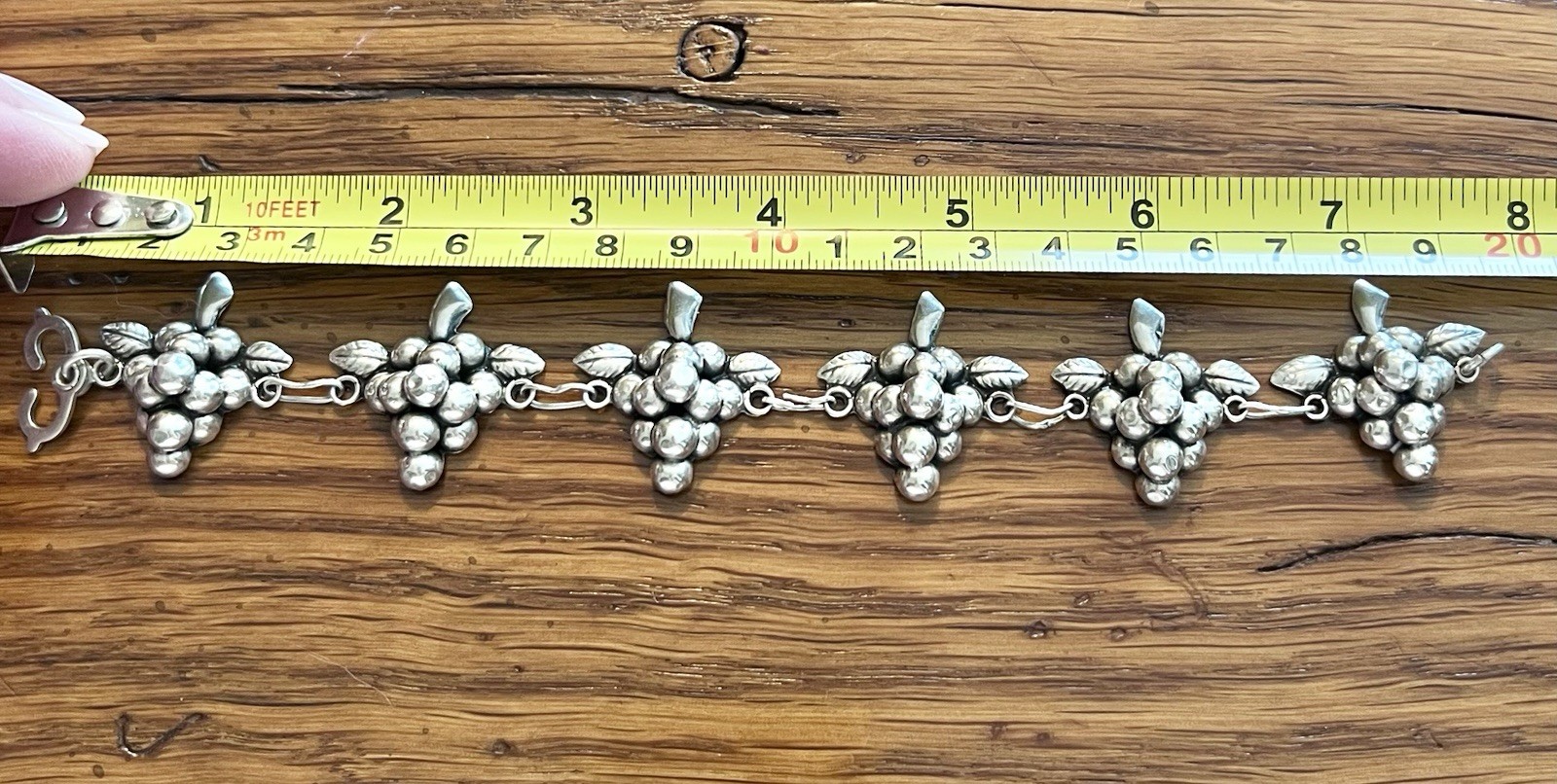 Vintage Sterling Silver Bracelet Grape Clusters 8”