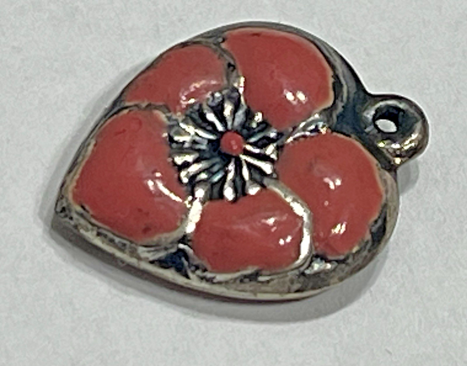 Sterling Silver Heart Flower Charm Puffy Enamel Pansy 925 Vintage Stamped Pink