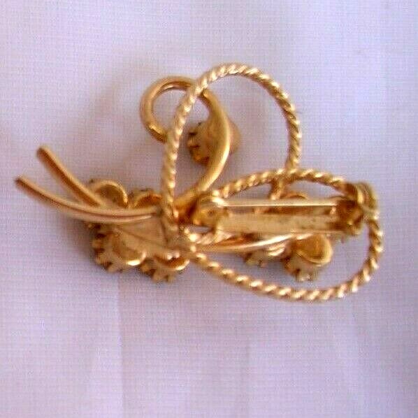 2 Vintage Broochs-BSK/White Rhinestones Brooch/with Gold Trim 2 1/4″ across-11/2