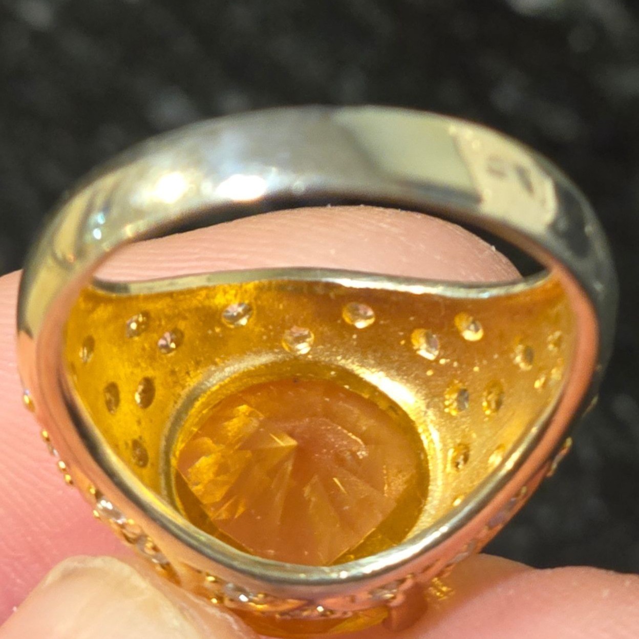 Vintage Citrine Cocktail Ring 925 Sterling Silver Vermeil Gold Tone Statement