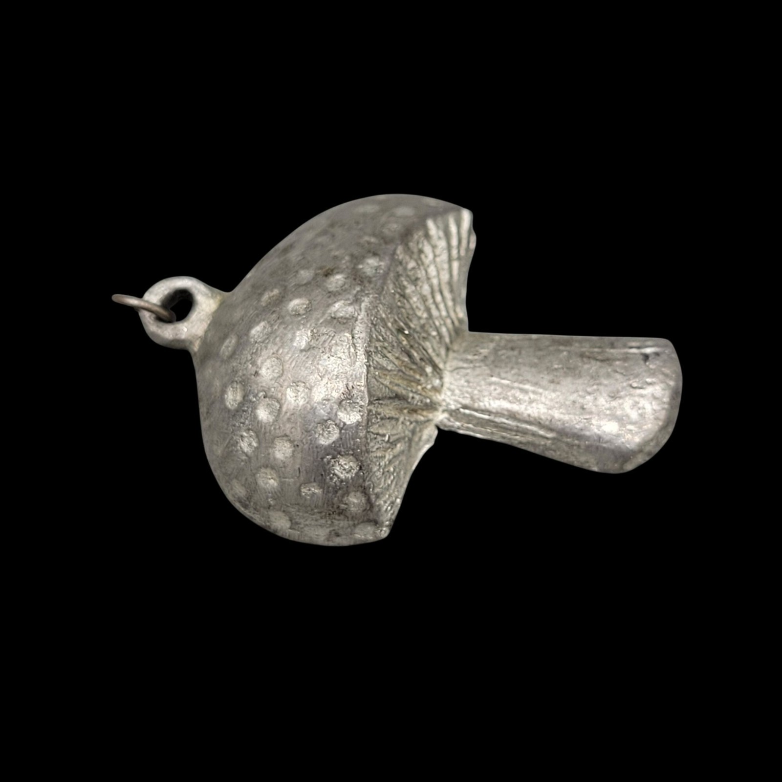 Vintage Silver Tone Pewter Mushroom Charm or Pendant Textured Dots and Gills