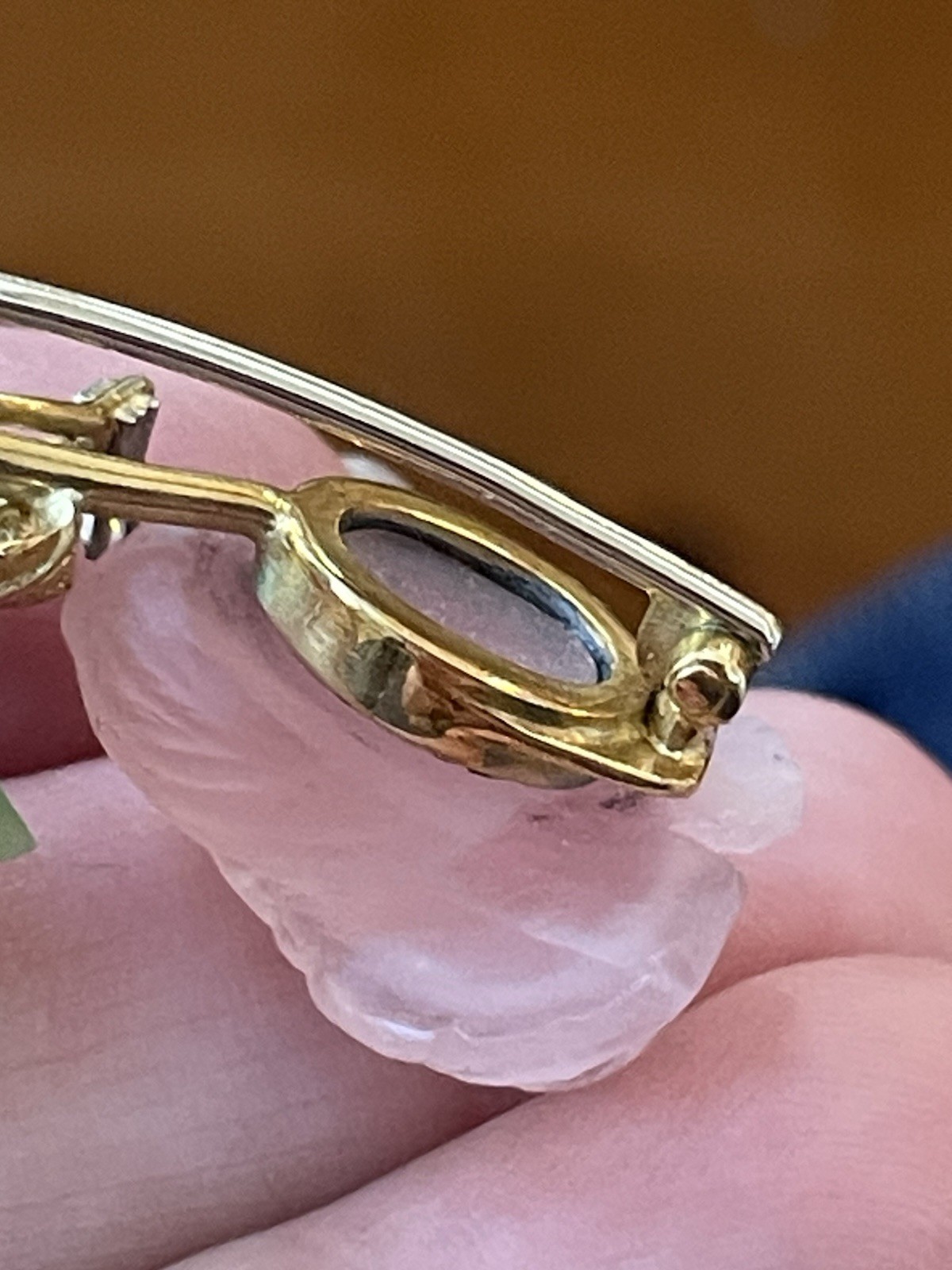 Stunning Vintage 750 18k Gold Jade Diamonds Rose Quartz Pin 13 Grams Rosebud