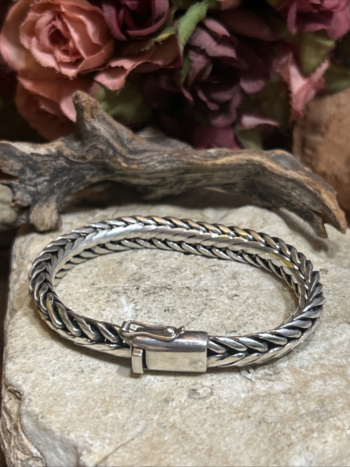 41. Vintage 925 Sterling Wheat Link Chain Bracelet 8″, but fit 7 1/8″ , 54.2g