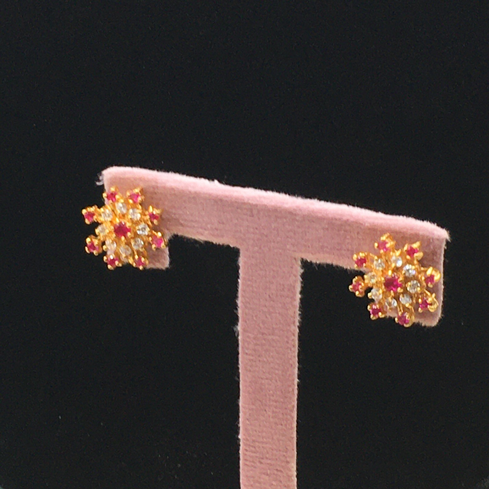 Signed Starburst Earrings Sapphires and Simulated Ruby Gold Tone Marked W