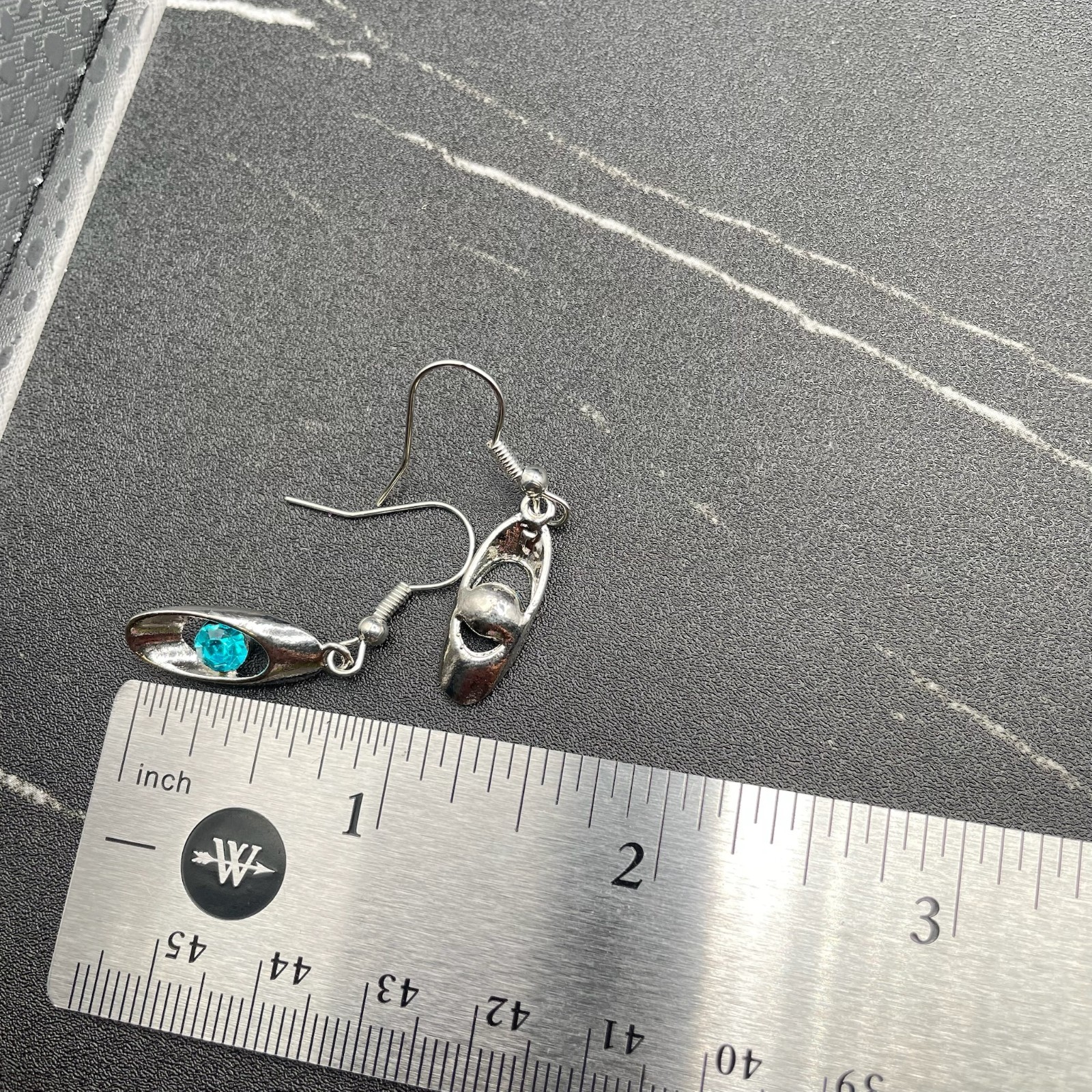 Vintage Oval Blue Glass Topaz Gemstone Silver-Tone Aluminium Hook Earrings