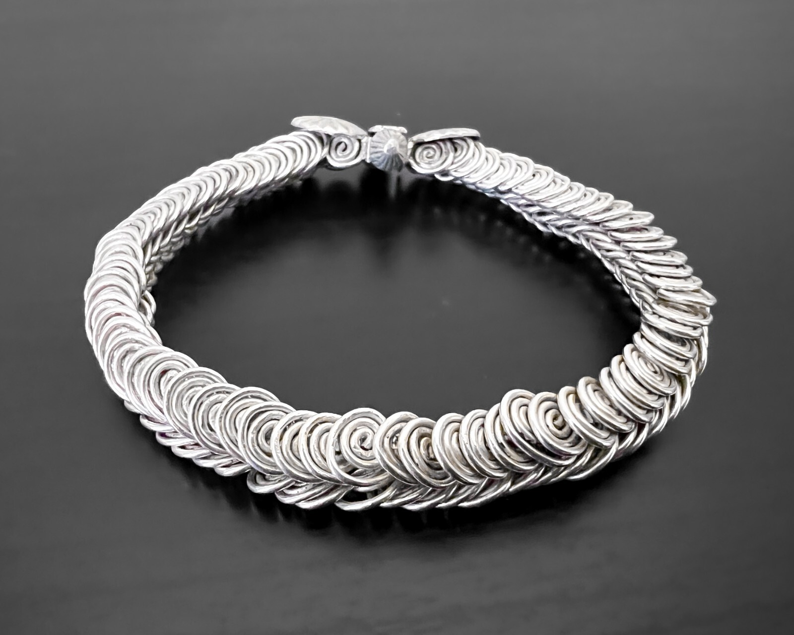 43g Vtg Wire Snail Egyptian Coil Wrap Spiral Heavy Link Sterling Silver Bracelet
