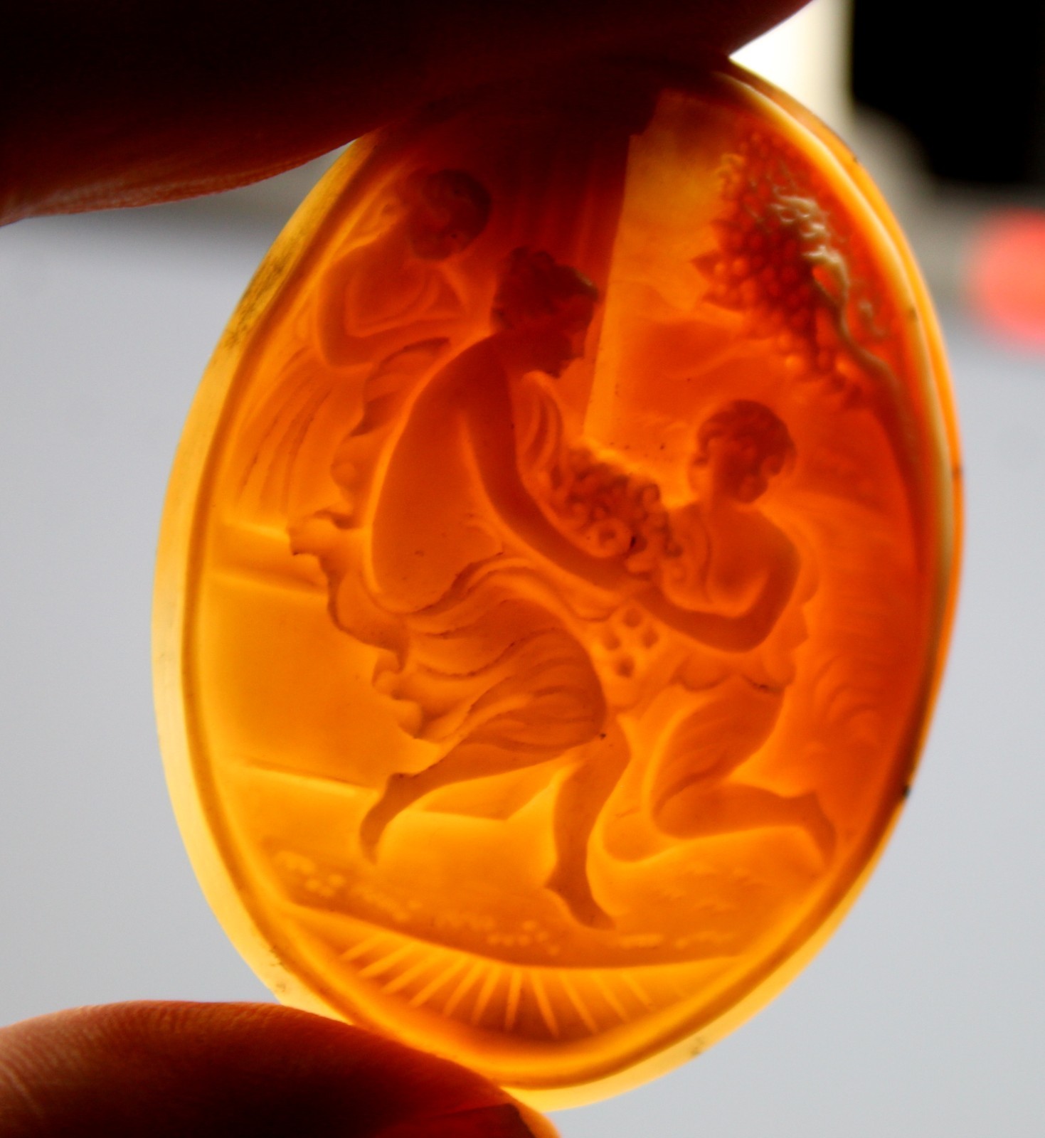 Antique Loose Shell Cameo – Finely Carved 3 Women With Warm Peach Tones