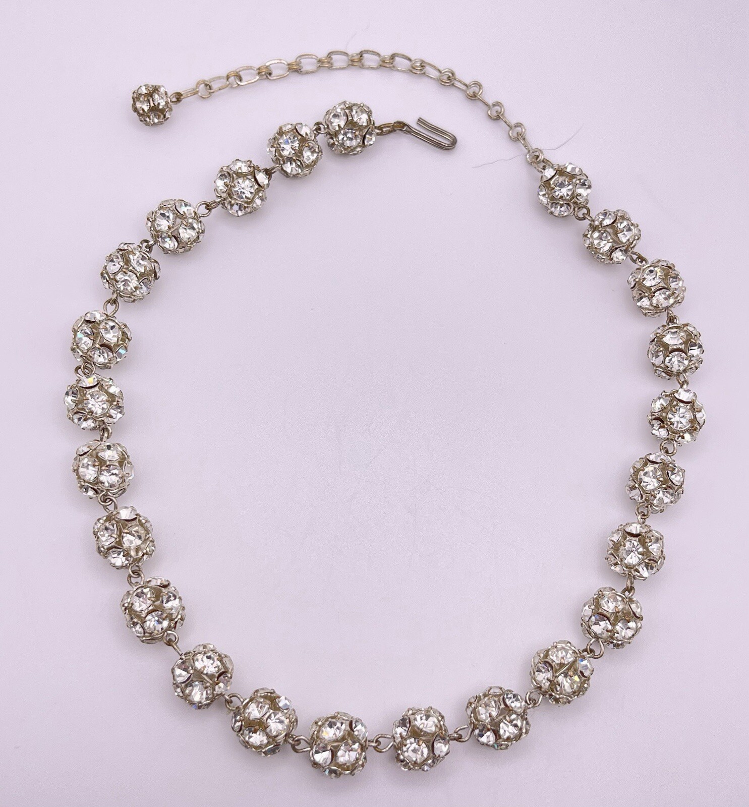 Vintage Clear Rhinestones 6mm Spheres 14” to 17.5” Adjustable Choker Necklace