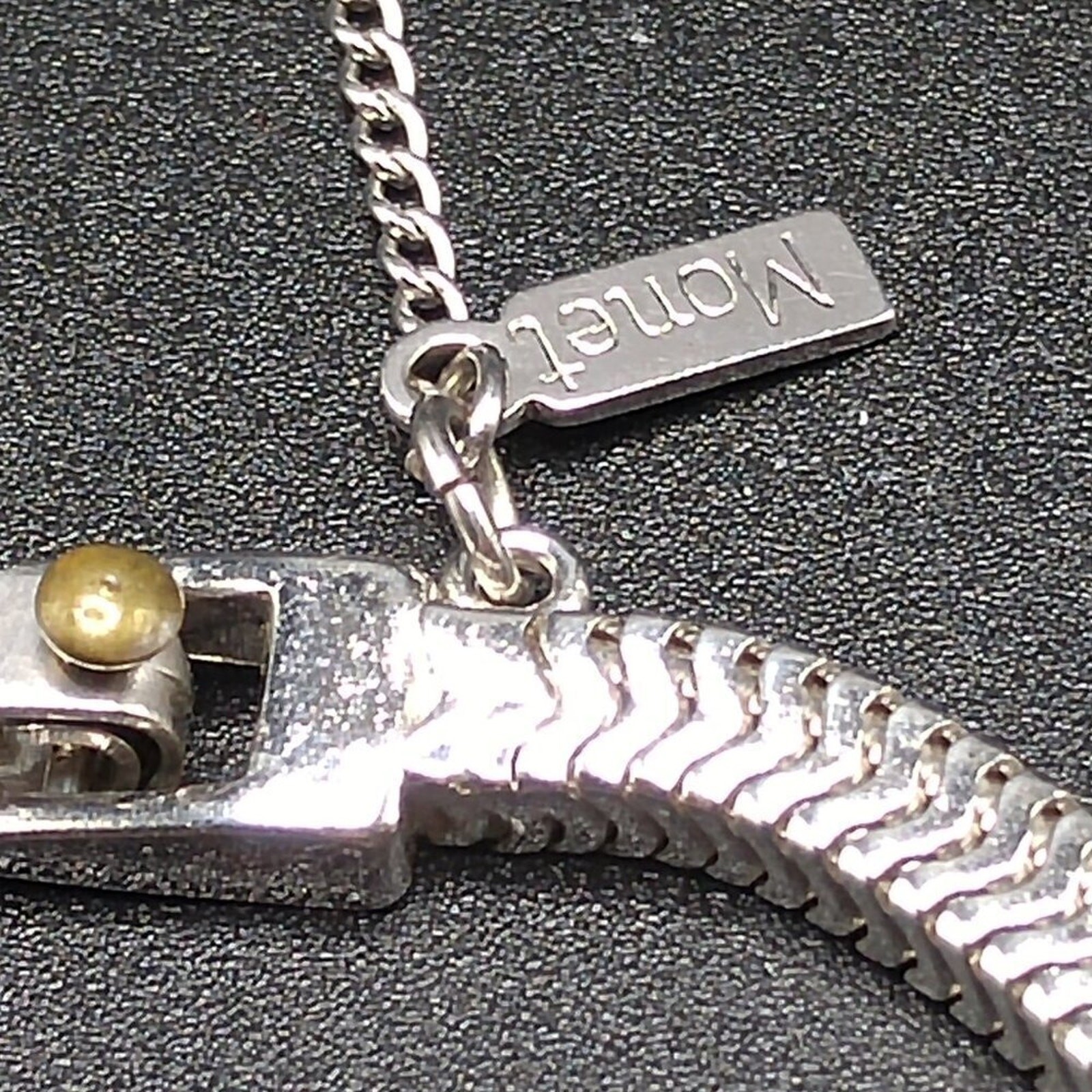 Vintage Monet Snake Chain Bracelet Engravable Disk Rhodium Sister Clasp