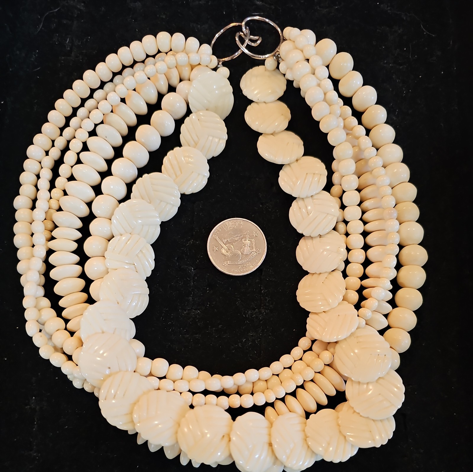 Vintage 6 Strands Carved Necklace Different Shaped
