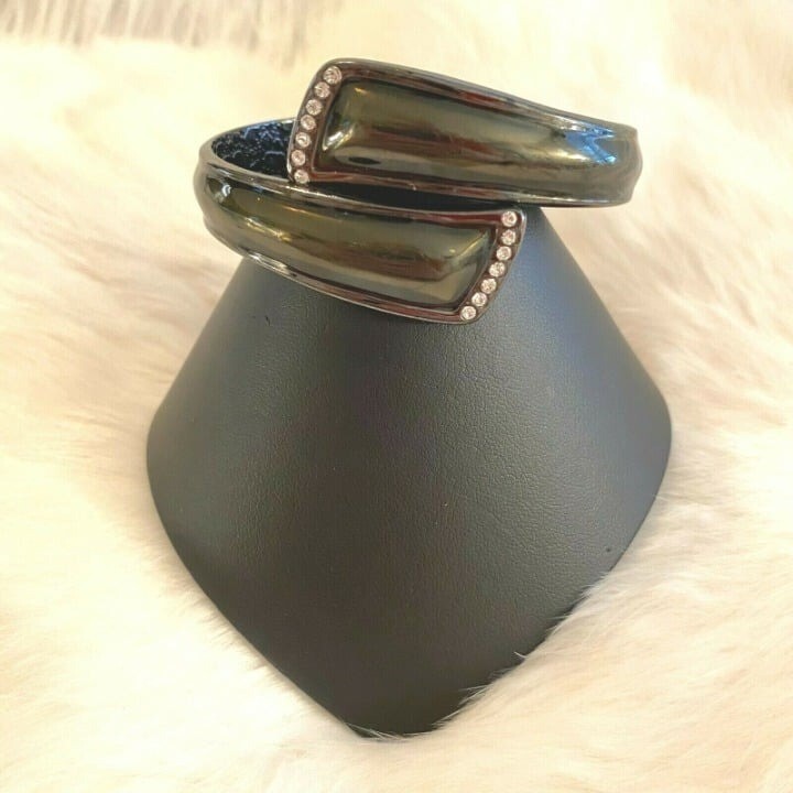Fumi Grunge Bangle Bracelet Gunmetal Tone Rhinestone Gothic Rave Witchy 7760