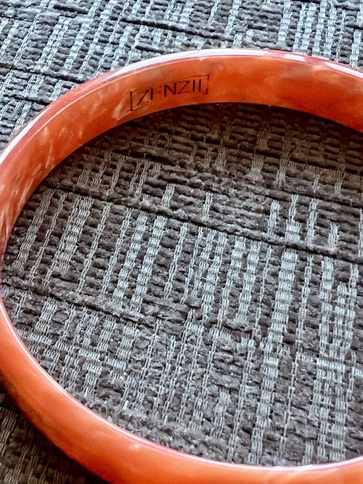 ZENZII Marble Resin Cuff Bangle & Gold Tone Orange Faux Coral Earring Set