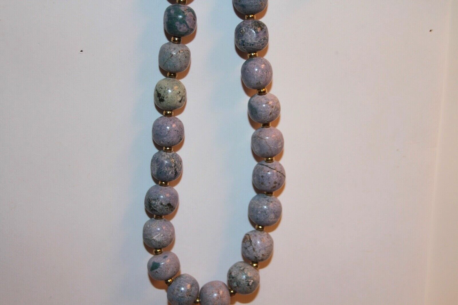 Vintage Round Natural Beads Blue Stone Purple and Green Necklace Heavy 20”