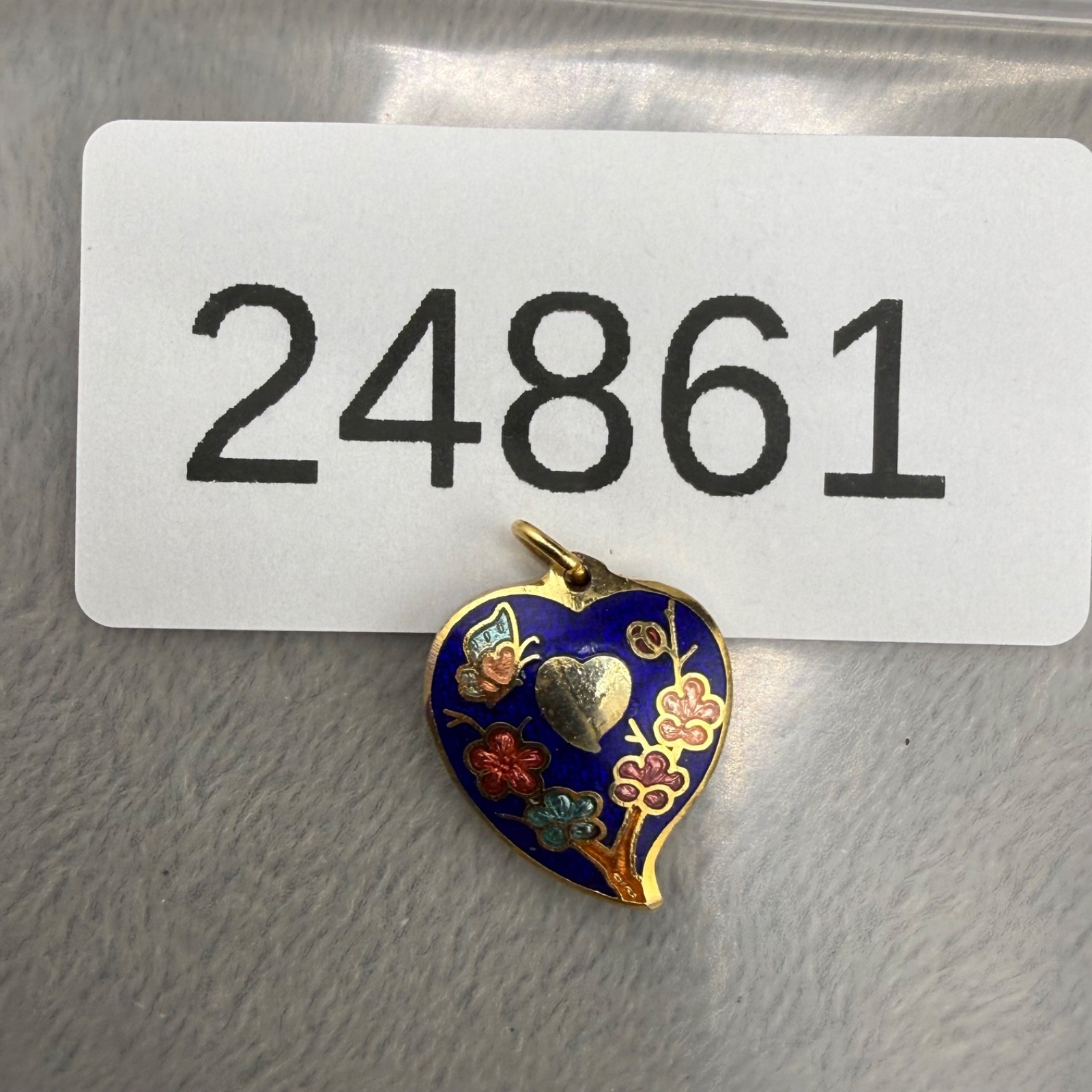 Vintage Cloisonne Pendant Heart Puff Enamel Gold Tone