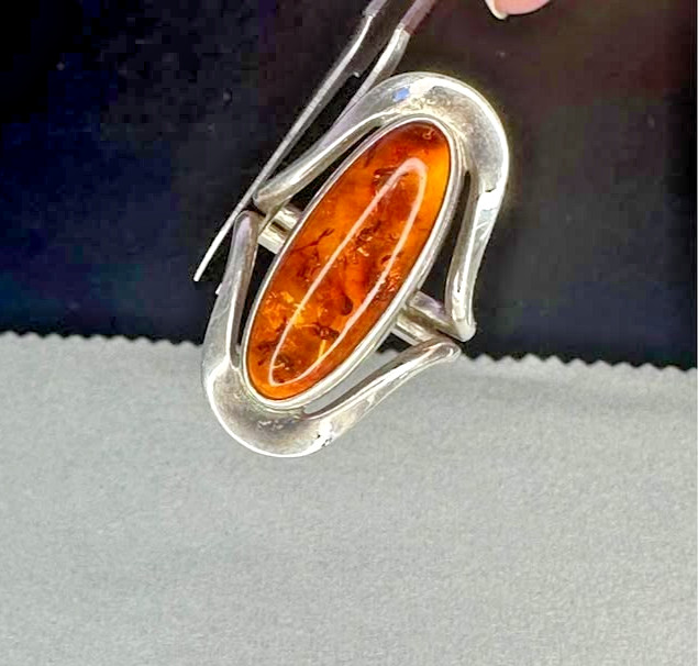 Mexico Dominique Dinouart size 10 Vintage Baltic Amber Ring 925