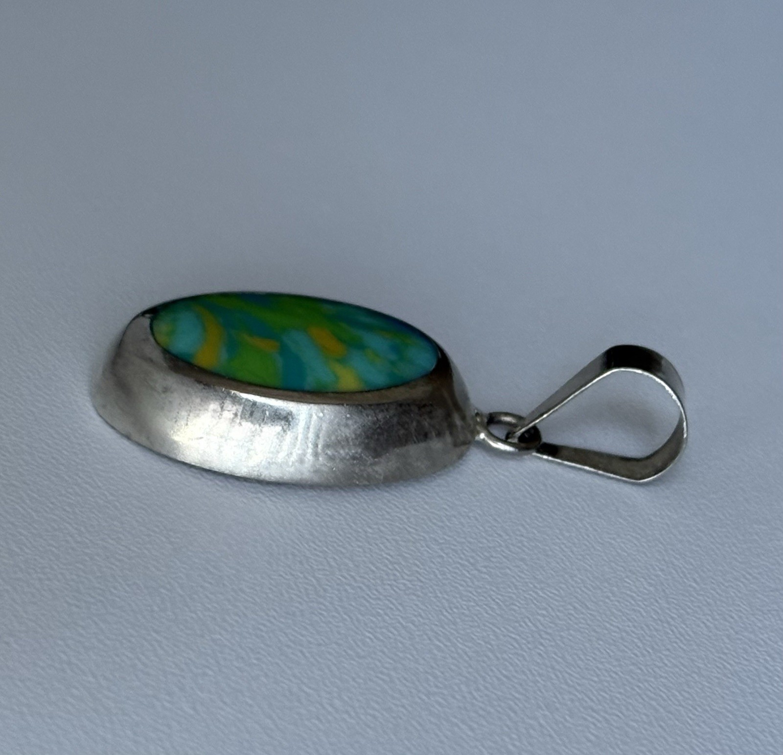 VTG 925 Sterling Silver Blue Yellow Green Vivid Art Enamel 1.75in Pendant 7.72g