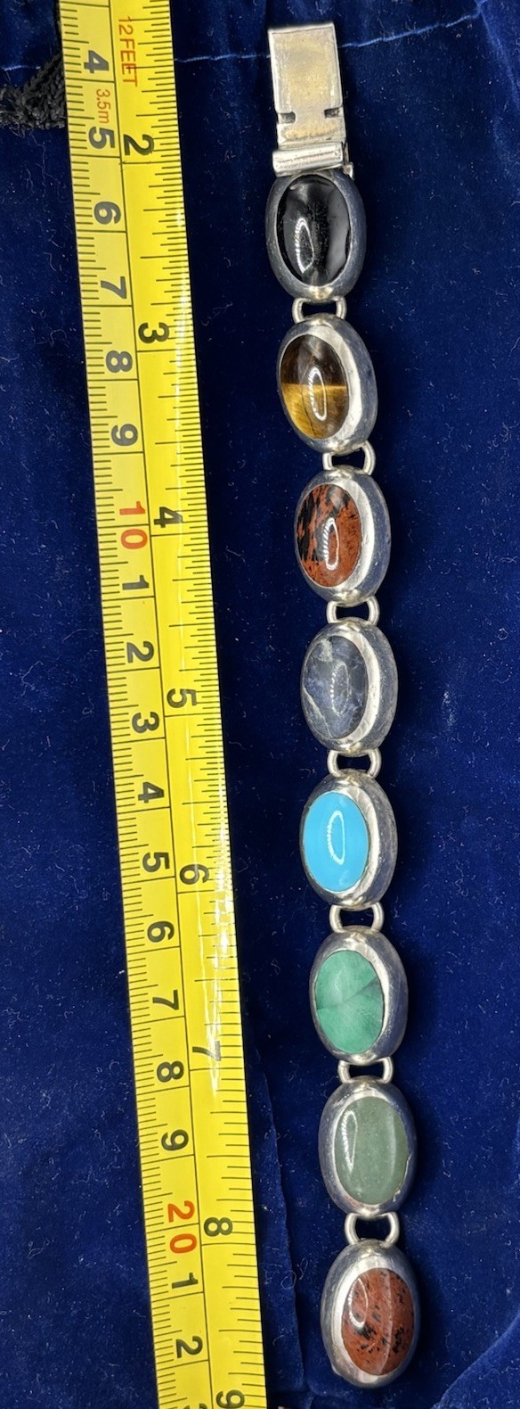 Vintage Sterling Silver And Gem Stone Bracelet Marked Mexico- Jeweler Checked!