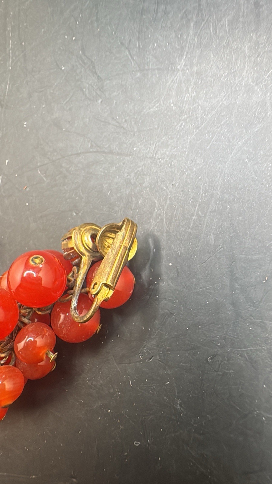 Vintage Glass Burnt Orange Grape Cluster Clip On Earrings