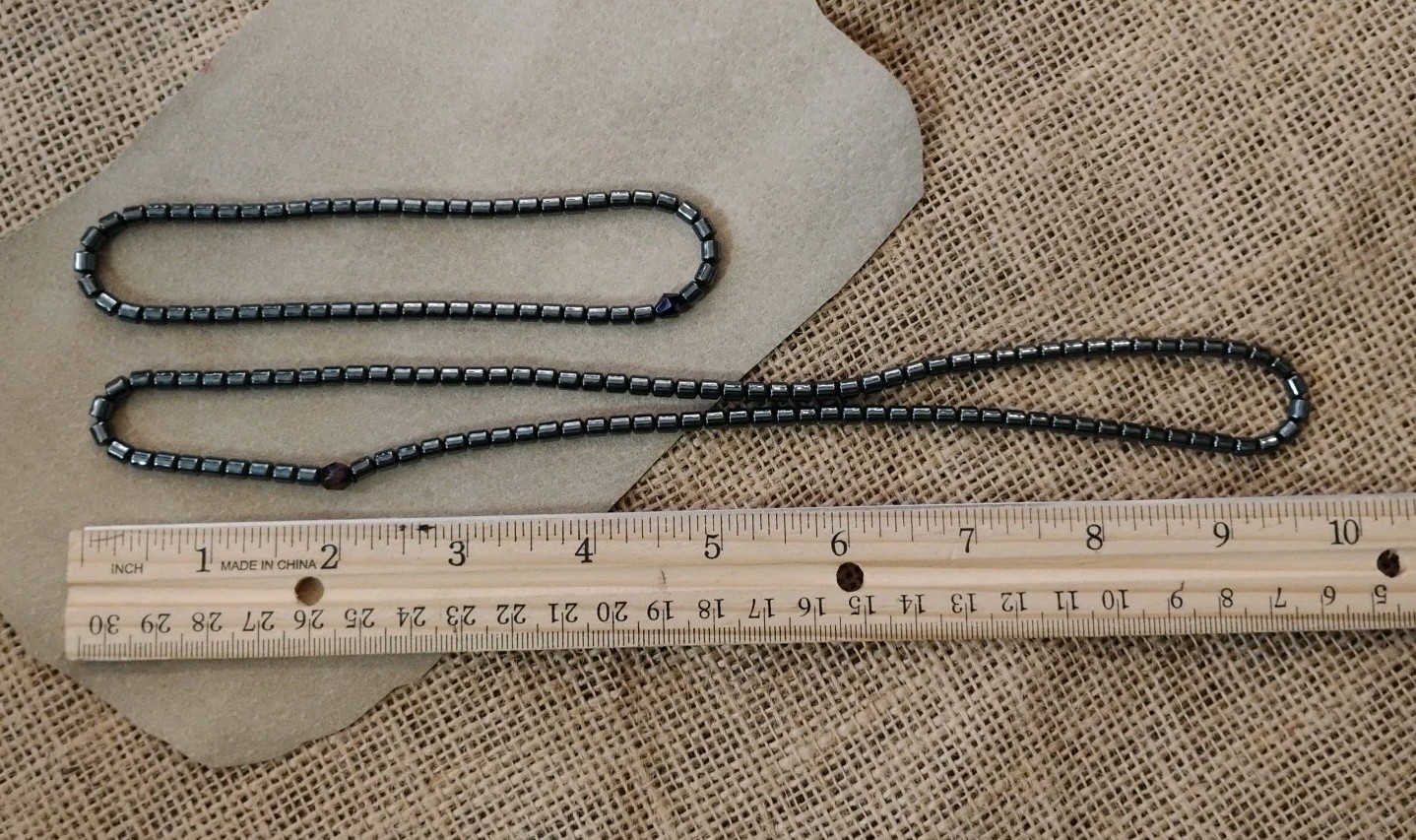 Vtg “Sleek” Hematite Stretch Beaded Necklace and Anklet Set, Accent Beads!