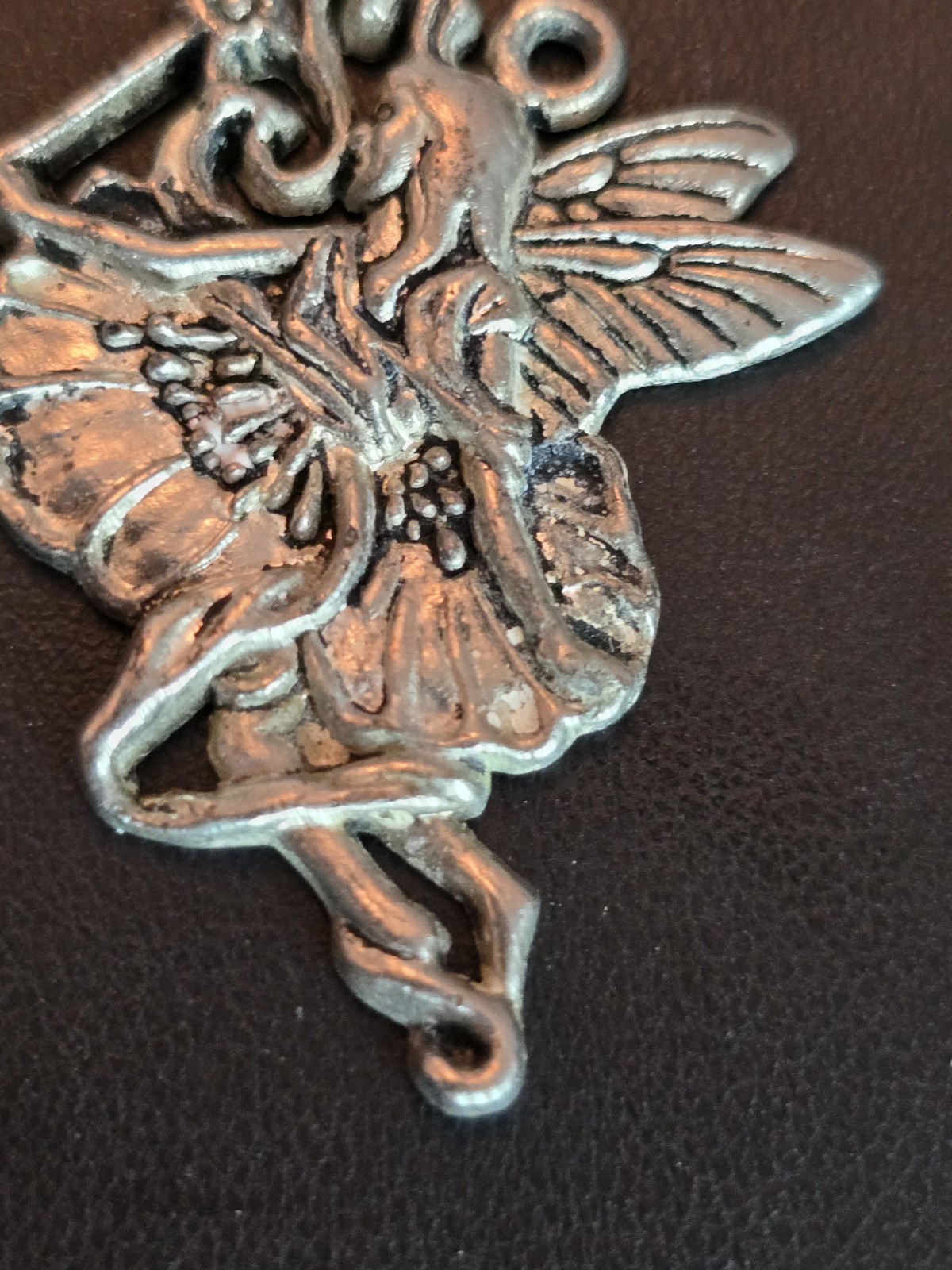Vintage Fairy Ballerina Pendant Charm Silver Tone Winged Dancer Whimsical #492