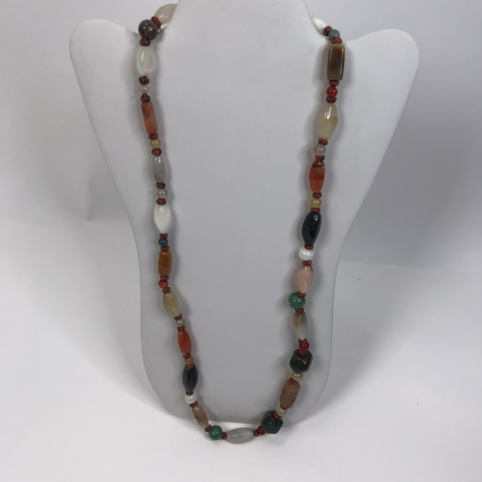 Vintage Necklace Polished GemStone beads Boho Earth tones hippy 60s 70s