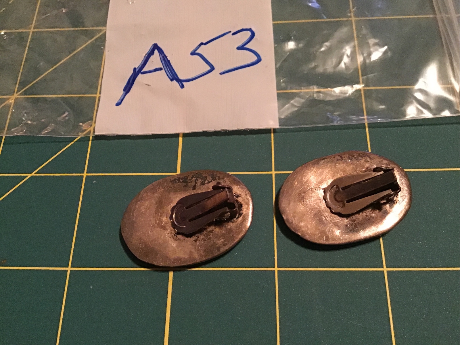 Vintage Sterling Silver Mexico Aztec Mayan Inlay Clip-On Earrings a53