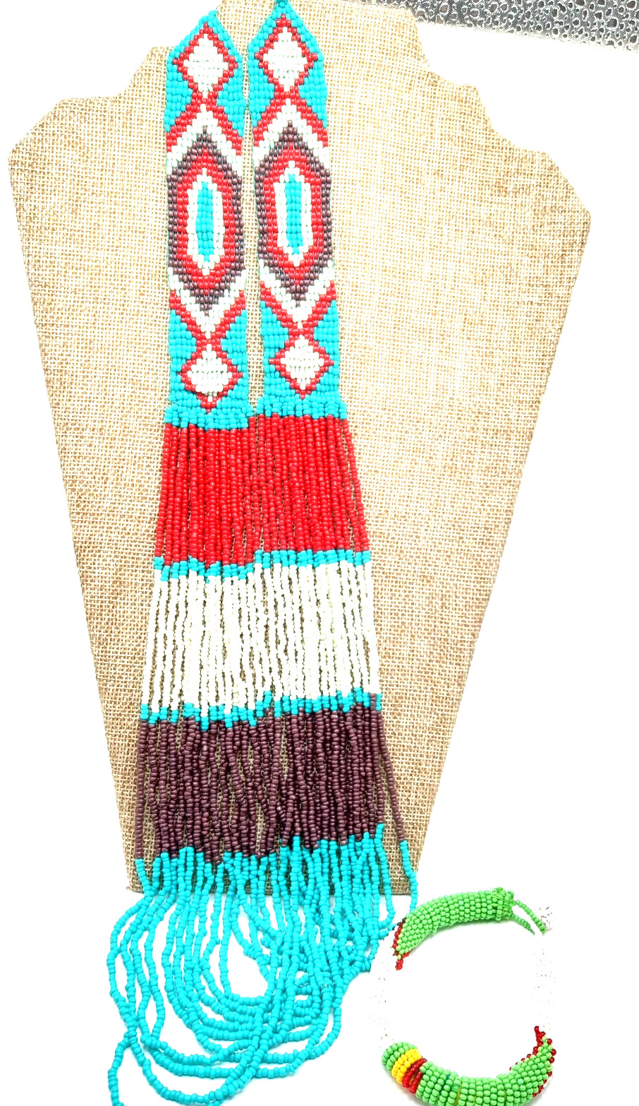 Vtg Native American Seed Bead Necklace Waterfall Style Bonus Seed Bead Bracelet