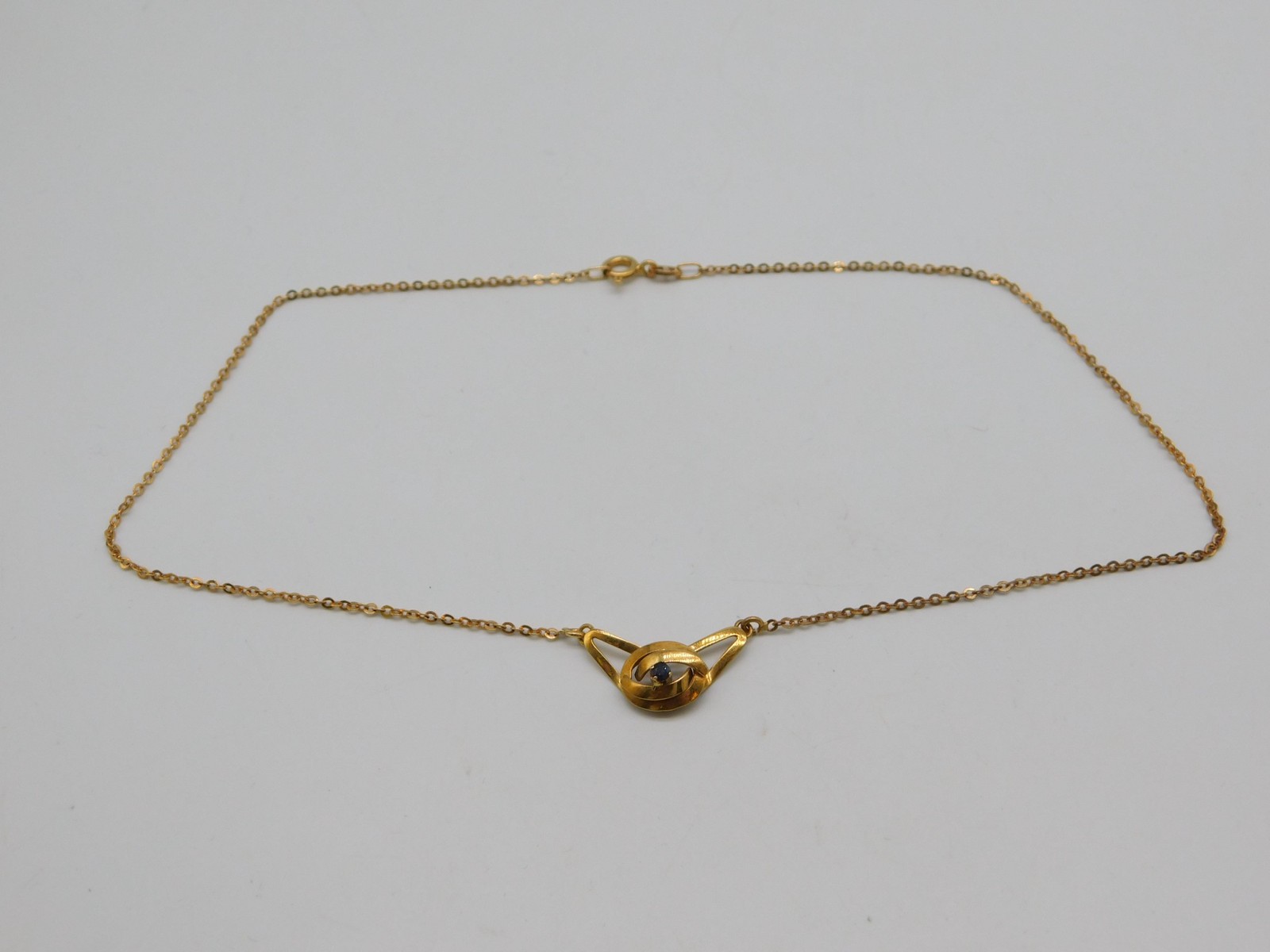 ART NOUVEAU 18K SOLID YELLOW GOLD SAPPHIRE STONE NECKLACE 14 3/4″ L