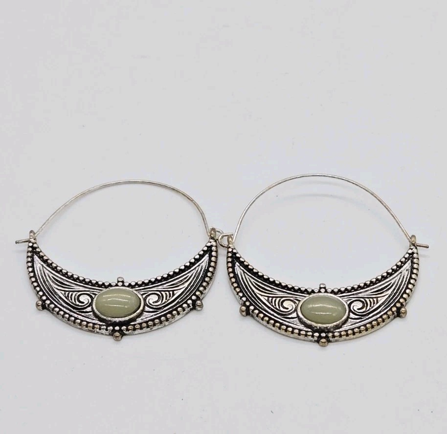 Crescent Hoop Earrings Lot 2 Pair Silver tone Pierced Bohemian Cellular 1.5 in
