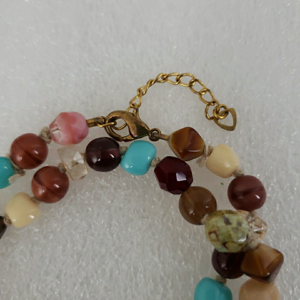 VTG Multi Polished Gemstone Necklace 16.5″ Knotted Faceted Glass Agate