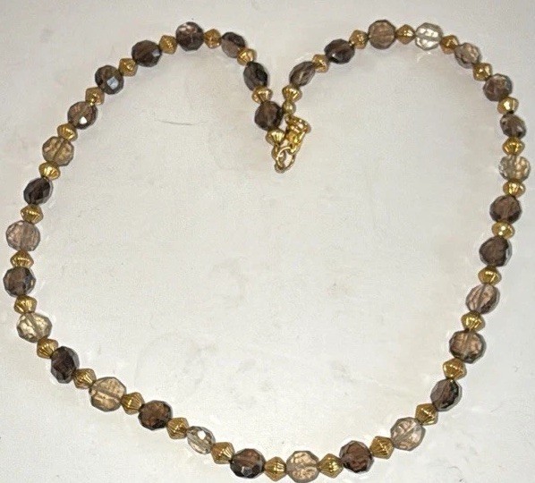 Faceted Glass Bead Necklace Flapper Bronze Tone 16.5″ L