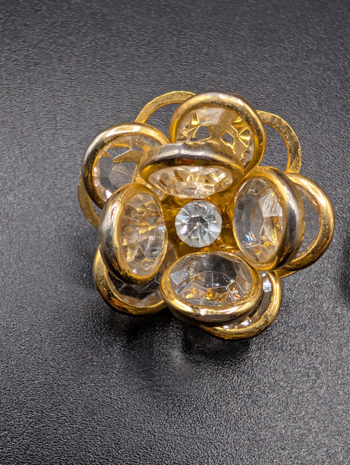 2 Pairs of Vintage Crystal Floral Cluster Gold Tone Earrings