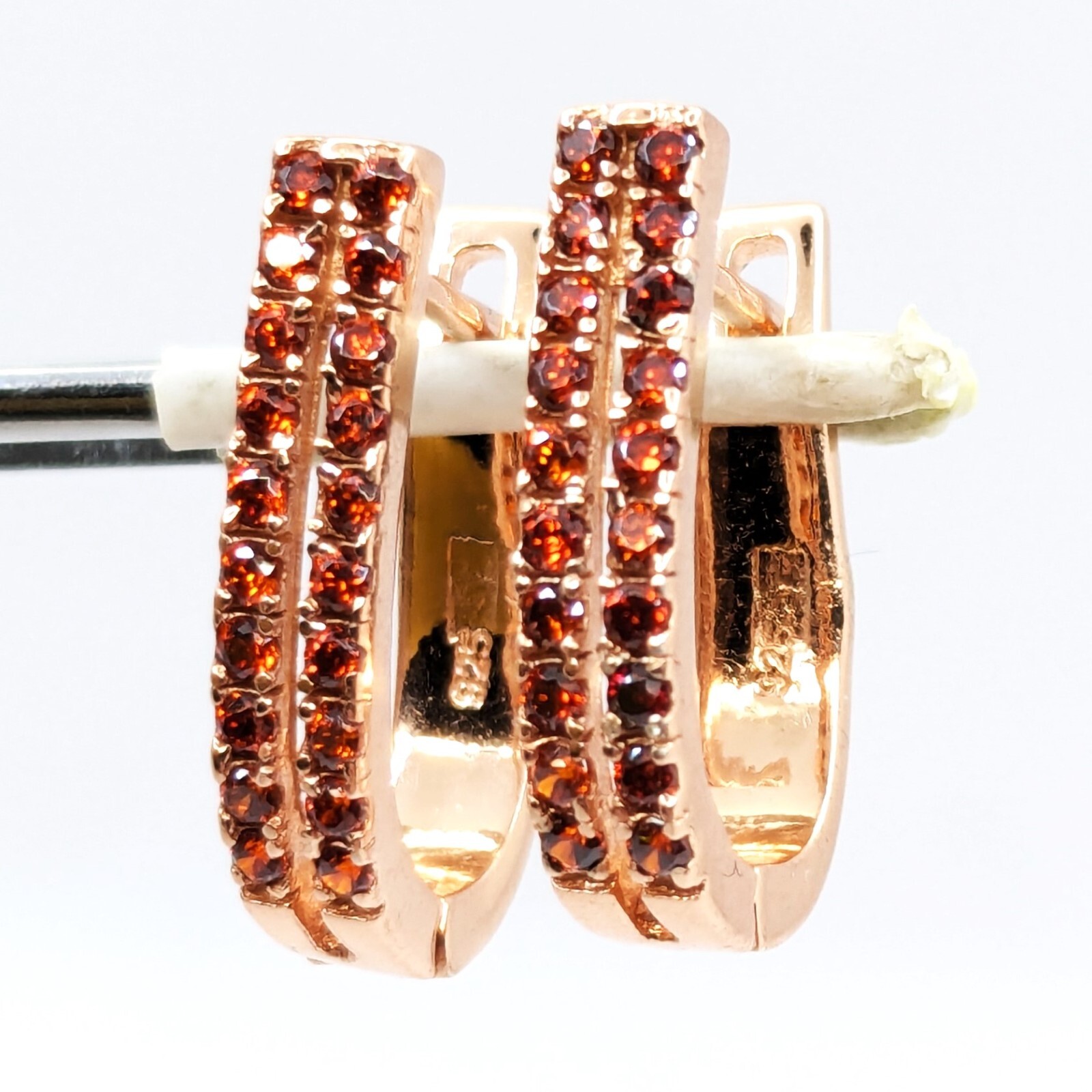 Vintage Luxury Earrings Sterling Silver 925 with Bright Red Stones -4.79g. | #16