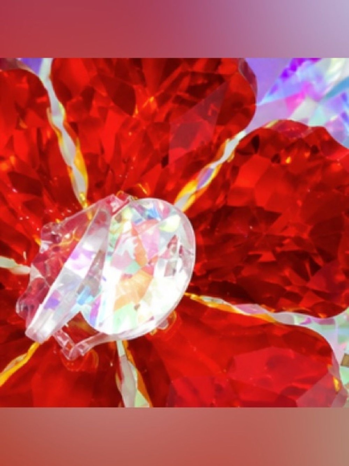 Red Crystal Flower Brooch Pin – Iridescent Rhinestone Floral Statement Jewelry