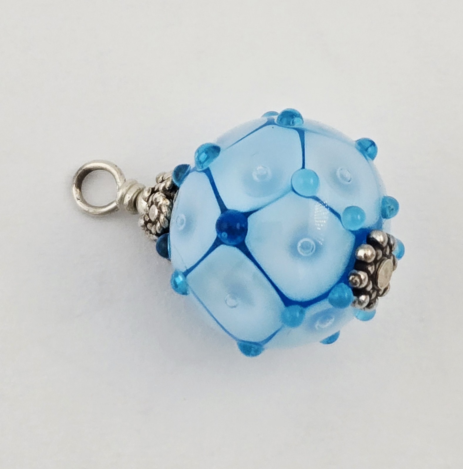 Vintage Murano Blue Glass Bead Sterling Silver Lampwork Charm Pendant – 5.7g