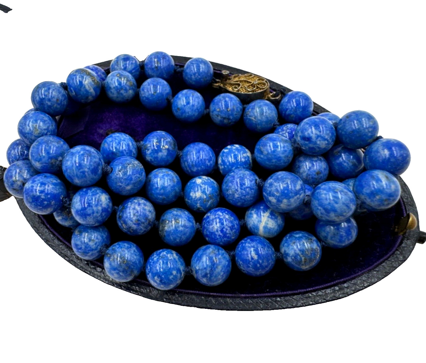 PERSIAN LAPIS LAZULI HAND KNOTTED VINTAGE CHINESE EXPORT NECKLACE STERLING CLASP