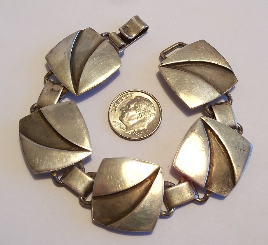 Vintage Ella Cone Sterling Silver Modernist 5 Link 7 1/4″ Bracelet 33.4g xTo