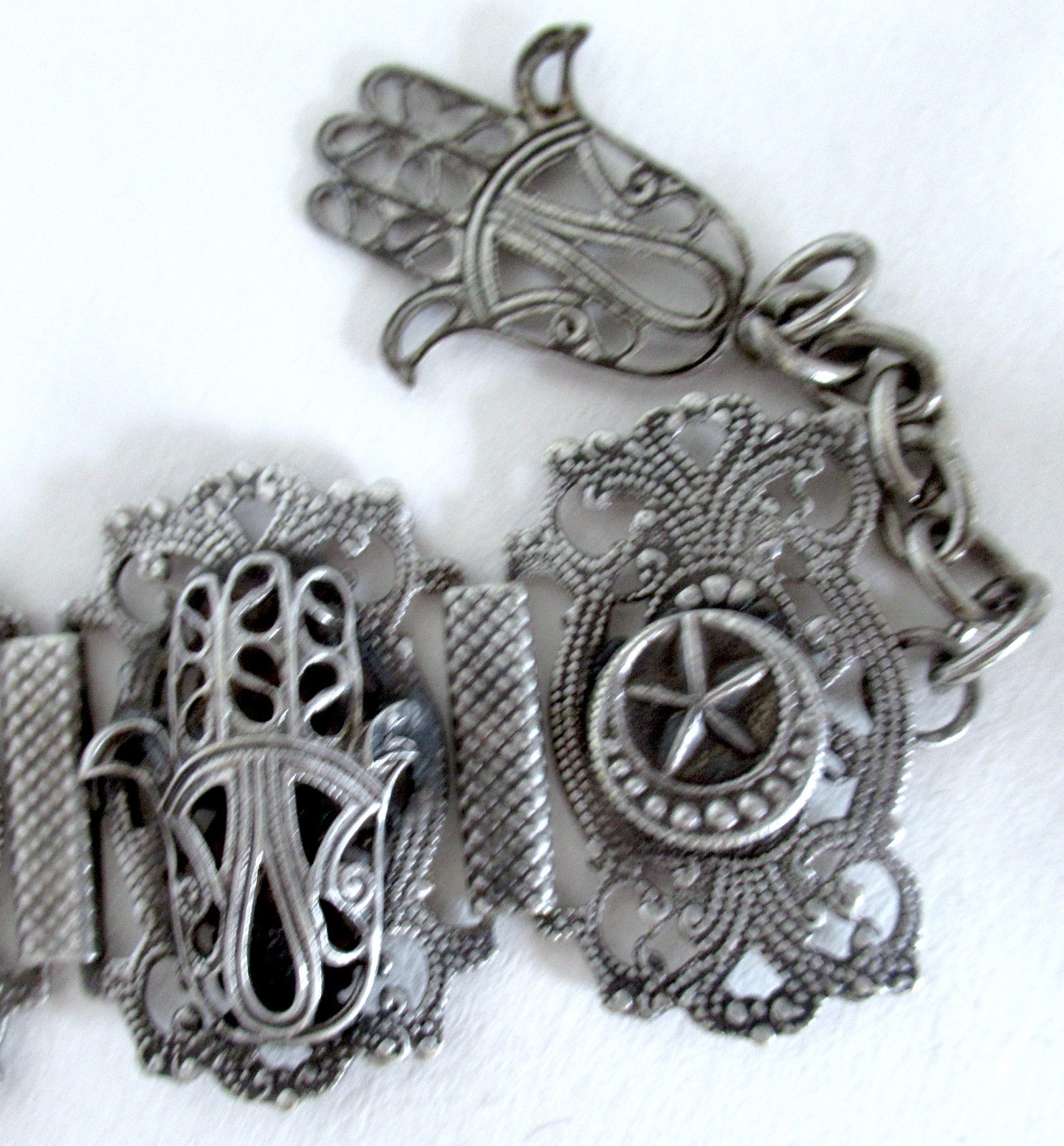 VINTAGE or ANTIQUE TURKEY STERLING BRACELET, 6 1/2 to 7 1/2″ WRIST , 1.25 INCH W