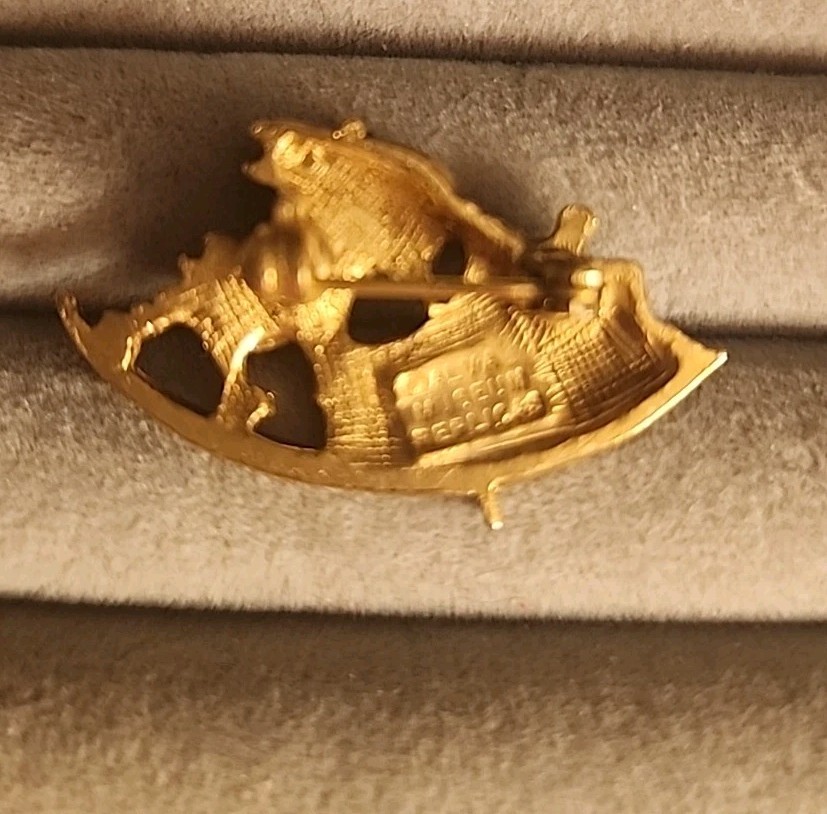 Vintage ALVA Museum Replica Bunny Rabbit, Flowers on Boat Pin Small Brooch