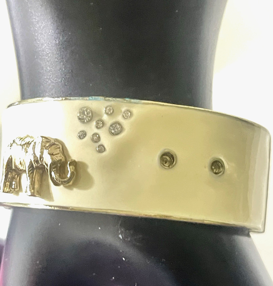 Vintage Enamel Cuff Bracelet Elephants Ivory Goldtone Crystals Hinge Opening